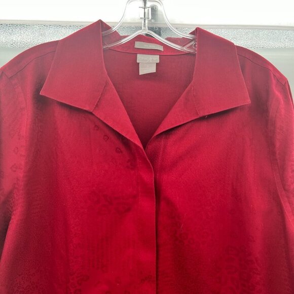 Chico's Women's Button Up Cheetah Print Top Red Long Sleeve Size 12/14 - Picture 2 of 9